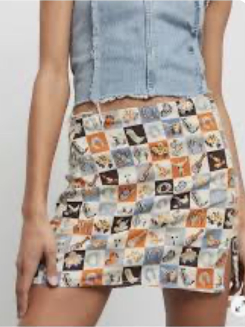 Urban Outfitters Cowgirl Western Patchwork Mini Skirt in Blue, Orange, Black XS